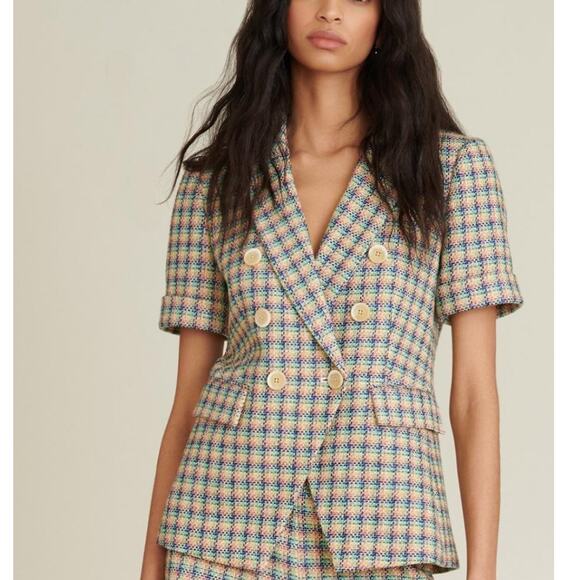 NWT Veronica Beard Jenny Short-Sleeve Blazer Double-Breasted Tweed Jacket sz 2 - Picture 1 of 16